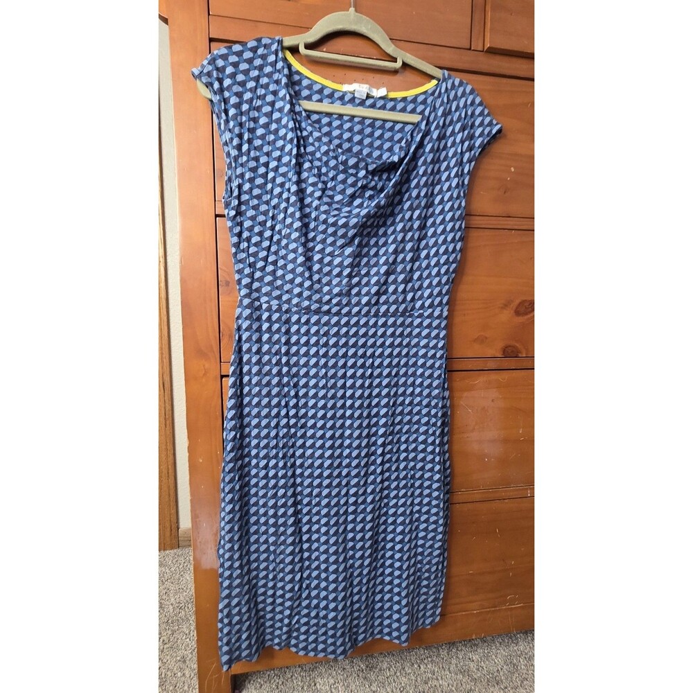 Boden Drape Neck Sheath Dress Size 6 Long Blue Geometric Retro Y2K Sleeveless